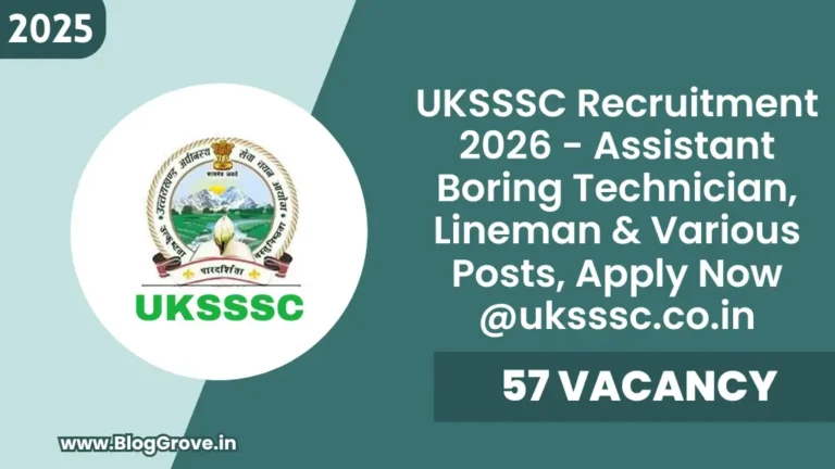 UKSSSC Assistant Boring Technician Recruitment 2026